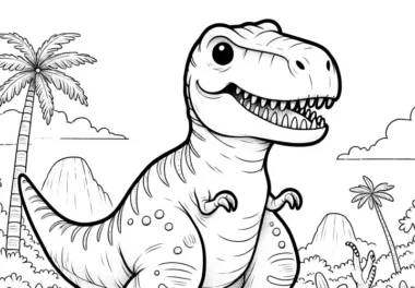 Tyrannosaurus rex in Dschungellandschaft zum Ausmalen