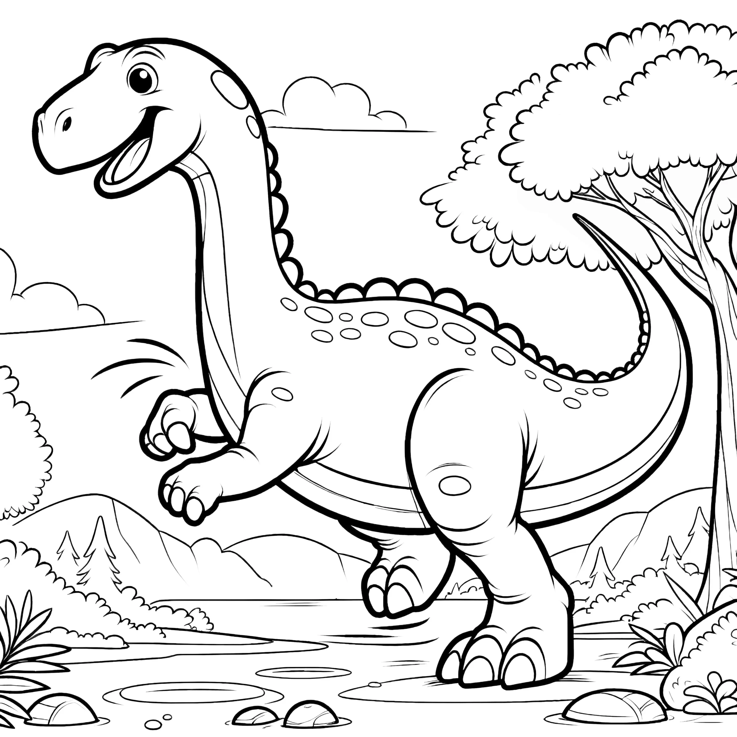 Brachiosaurus in der Natur (Bild zum Ausmalen) (Ausmalbild)