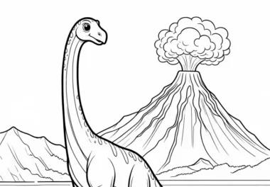 Brachiosaurus vor Vulkanlandschaft (Malvorlage)