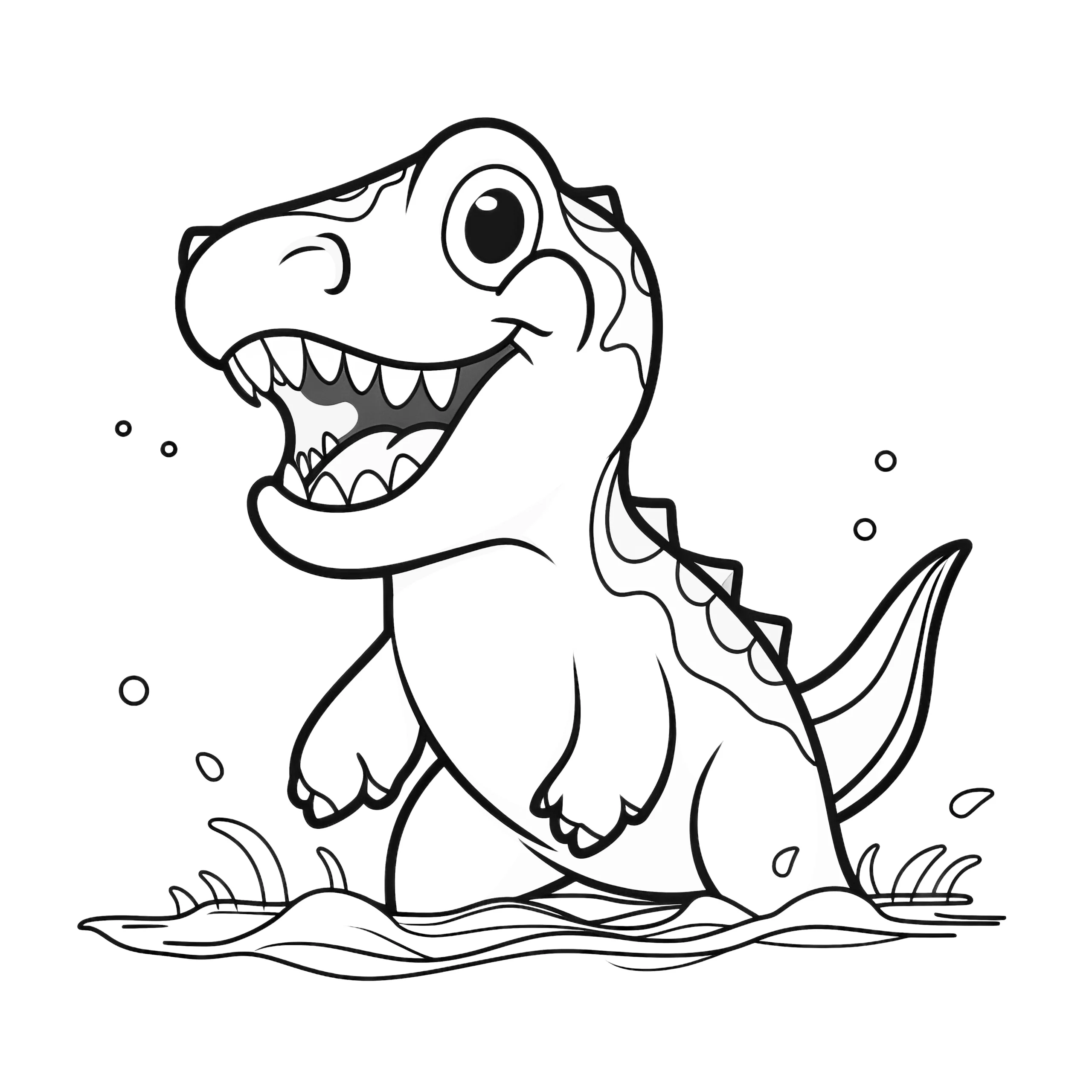 Bild zum Ausmalen & Ausdrucken: T-rex im Wasser (Ausmalbild)