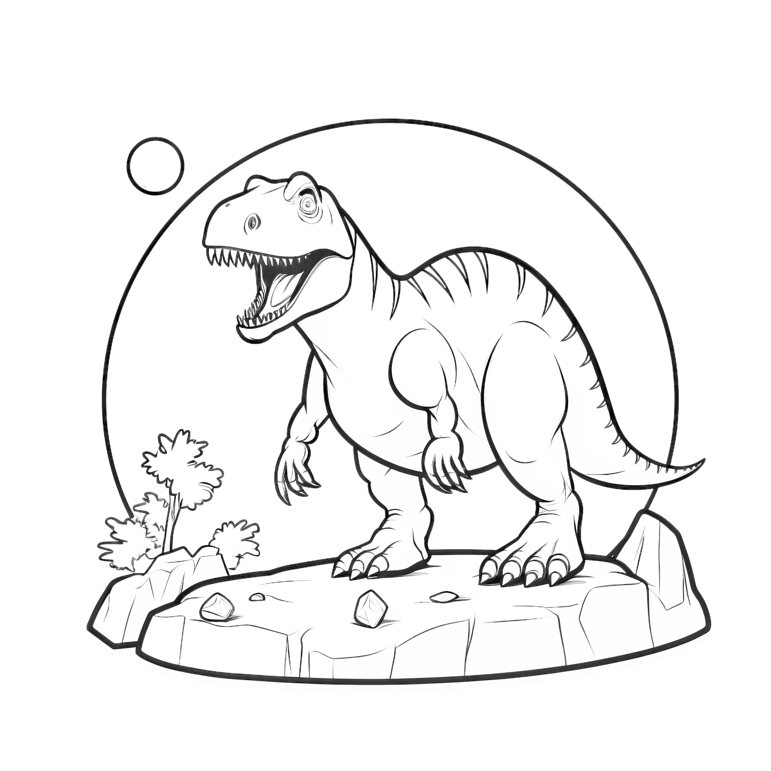 Malvorlage: T-rex auf Felsen (Ausmalbild)