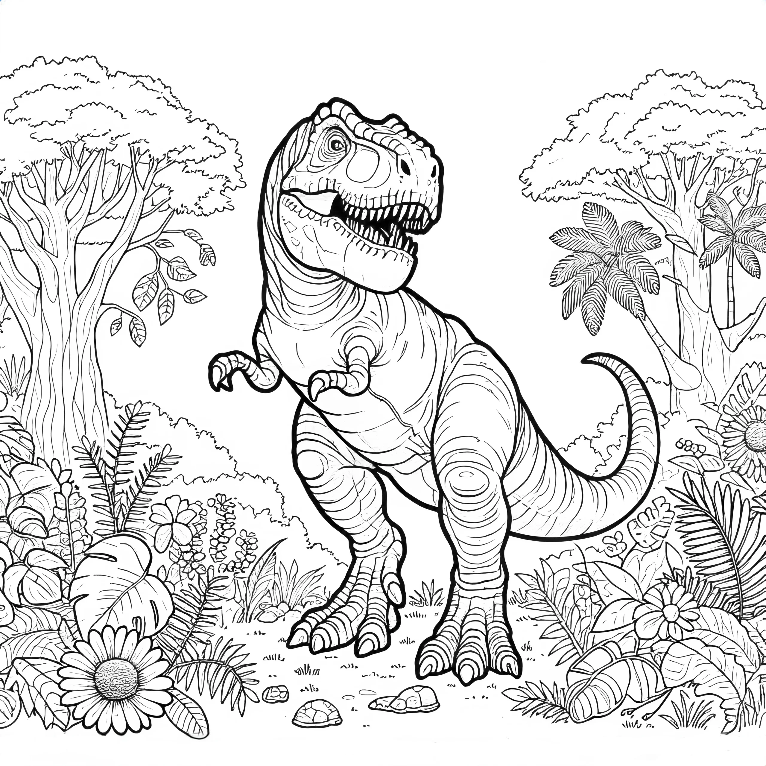 Tyrannosaurus Rex im Urwald ausmalen (Ausmalbild)